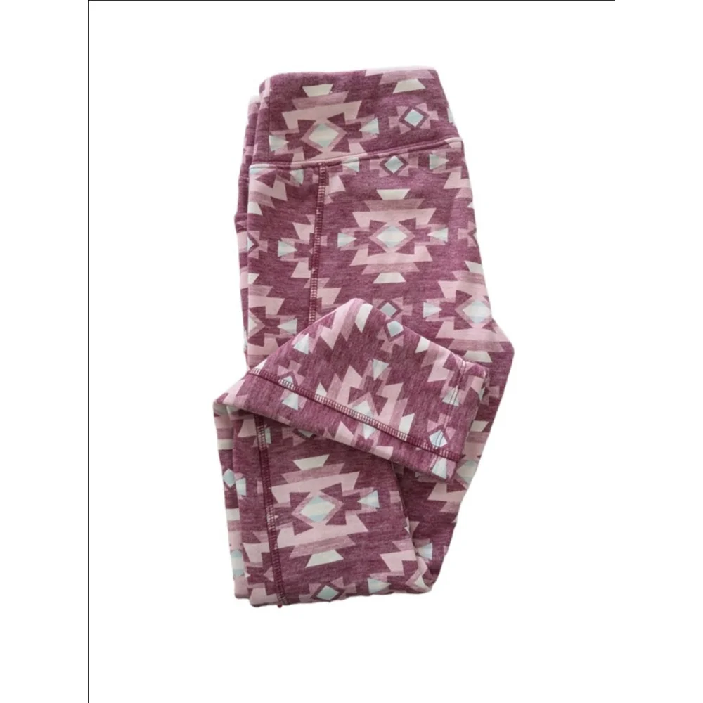 Girls Justice Fleece Leggings Size 10 Plus Maroon Light Blue Geometric Print